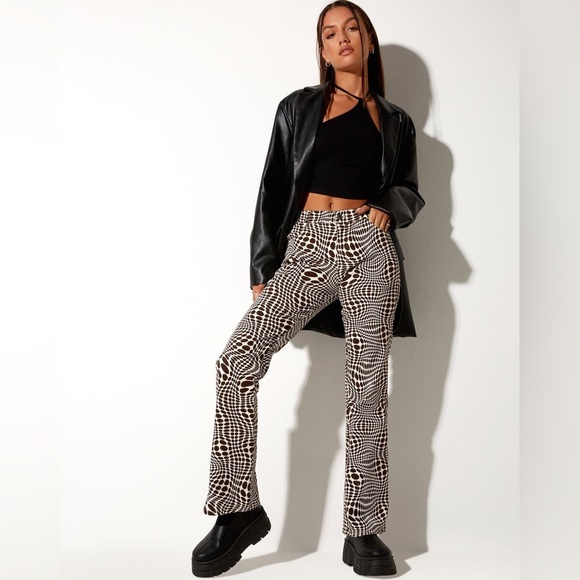 NWT🆕 Motel Rocks🦋JOPAN FLARE WOMEN PANTS OPTIC POLKA size Small - Picture 2 of 8